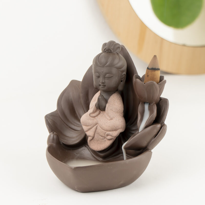 Zen Oturan Buddha Pink Geri Akışlı Tütsülük - Görsel 2